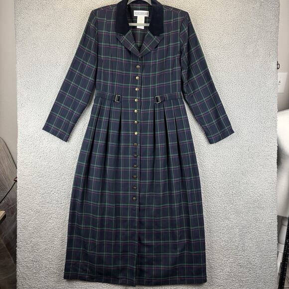 Vtg Jessica Howard Dress 12 Velvet Collar Tartan Plaid Victorian Utilitarian 90s - Picture 1 of 12